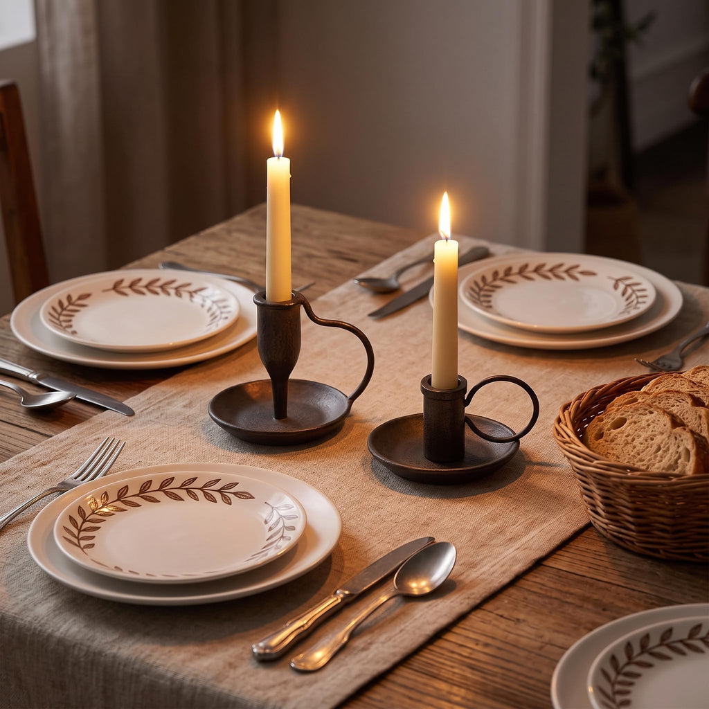 Matte Black Iron Candle Holder with Handle 2 Pcs Taper Candle Sticks Holder