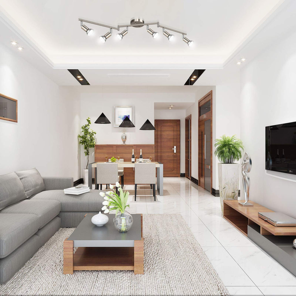 LED Track Lighting Kit, Flexibly Rotatable Light Heads, 6 Way Ceiling Spotlight Matt Nickel Finish, Including