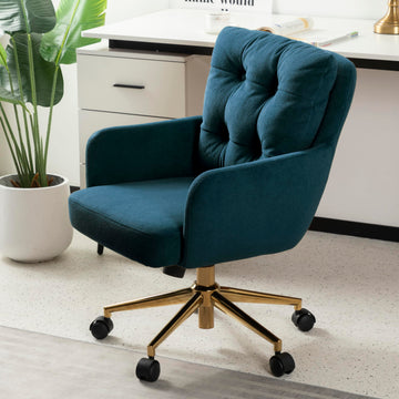 Flannel Office Chair, Comfy Home Office Desk Chairs with Lumbar Support, Modern Velvet Desk Chair Gold Legs Small