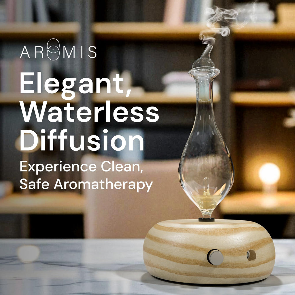 Premium Glass Essential Oils Nebulizer - Waterless Diffuser for Aromatherapy - Handmade Oil Diffuser, Wooden Base, No
