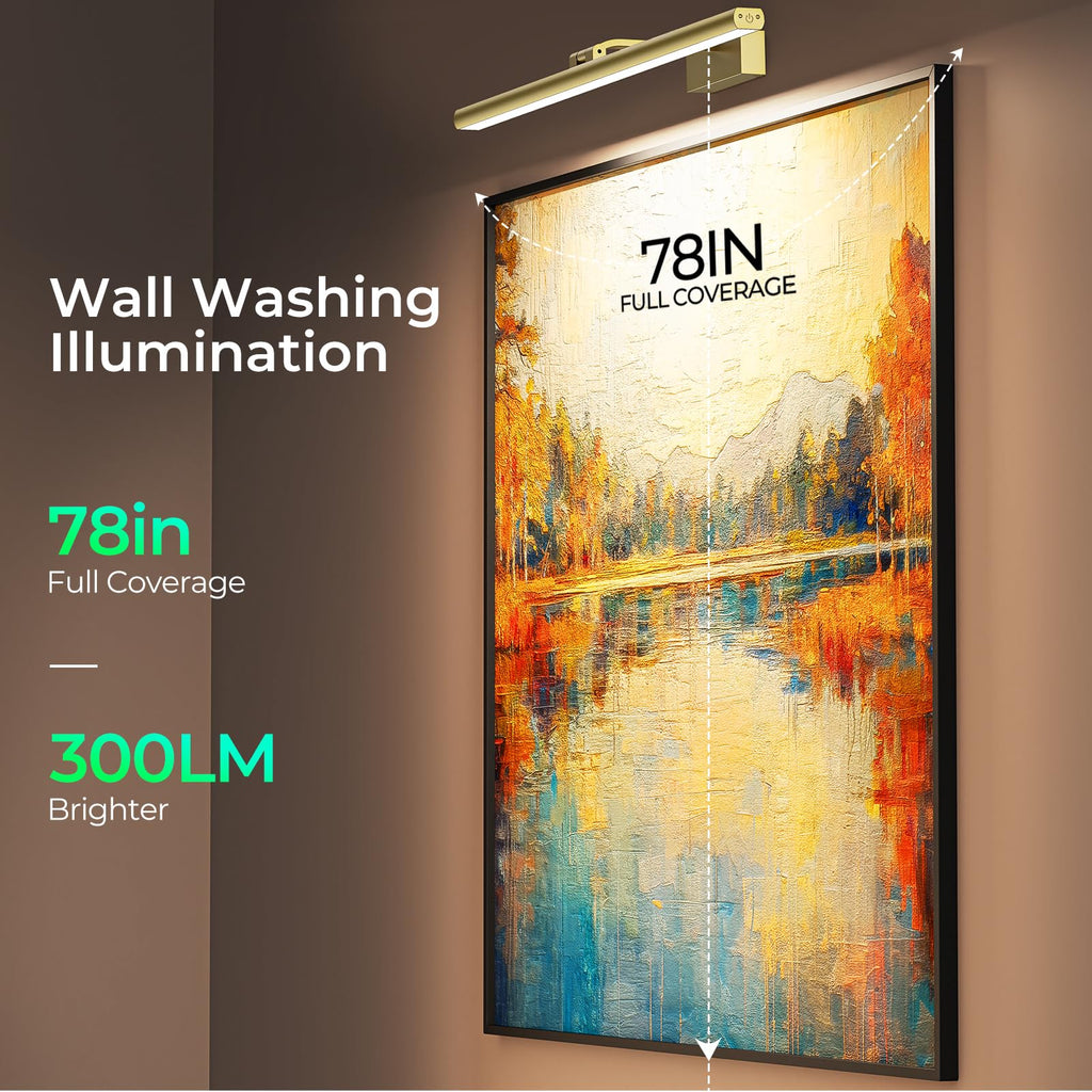 Wireless Picture Lights for Wall, Battery Operated Wall Light for Painting Rechargeable CCT Rotatable Art Gallery