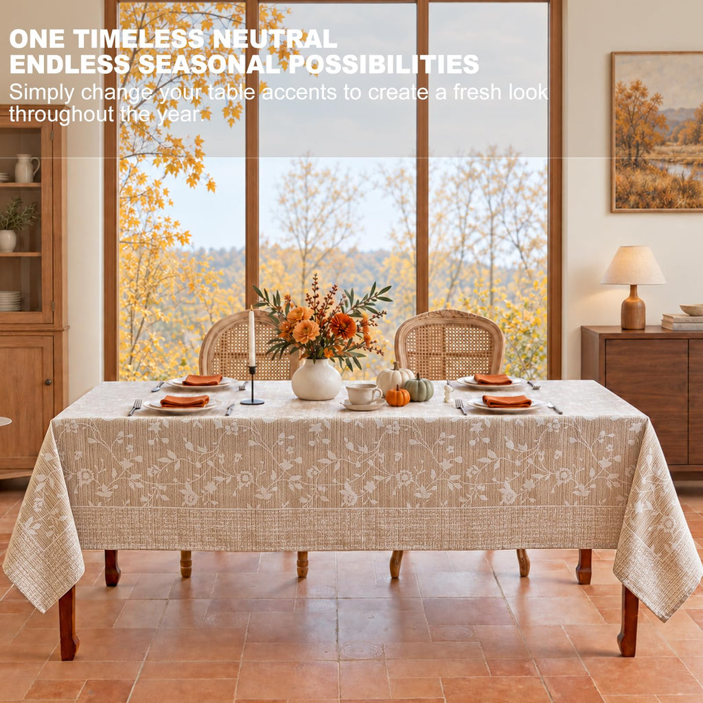 French Country Beige Floral Tablecloth Rectangle 60"x75"