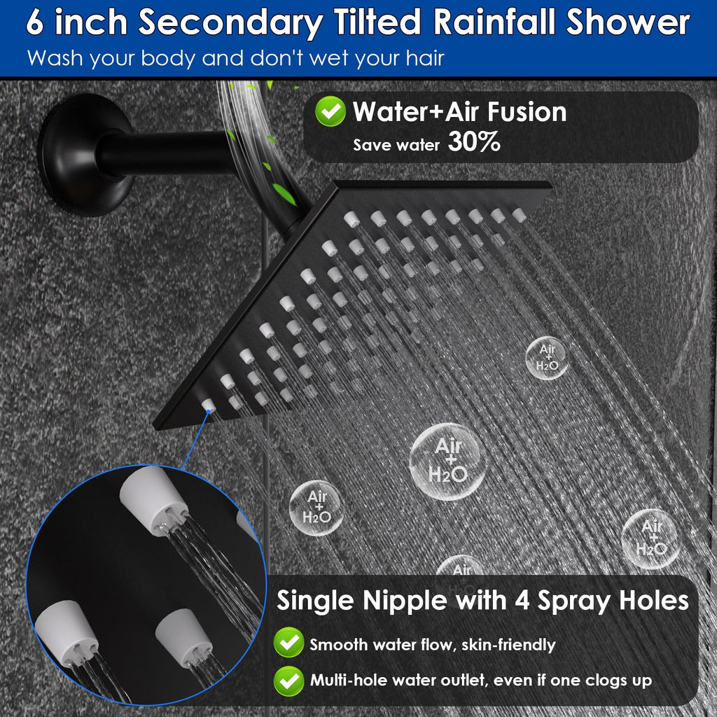 Dual Rain Shower System with Up/Down Waterfall Bathtub Spout, Ceiling Mount 14 x 20 Inch LED Shower Head Rainfall