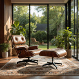 Modern Reading Chair and Ottoman — Brown Leather