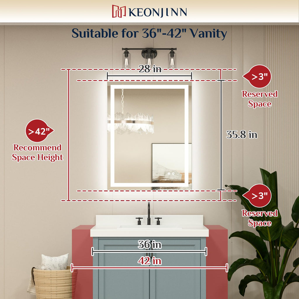 28x36 Inch LED Bathroom Mirror with Light, Effortless Installation