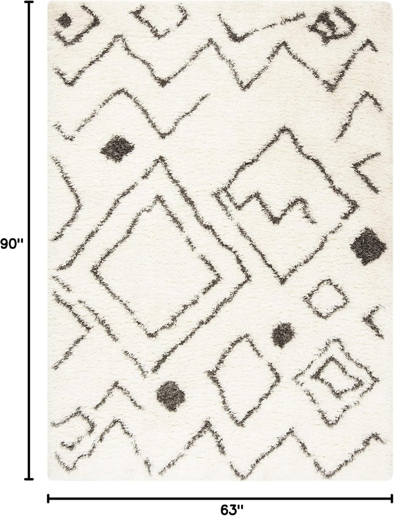 Flokati Shag Collection Area Rug, Ivory & Charcoal, Moroccan Design, Non-Shedding & Easy Care