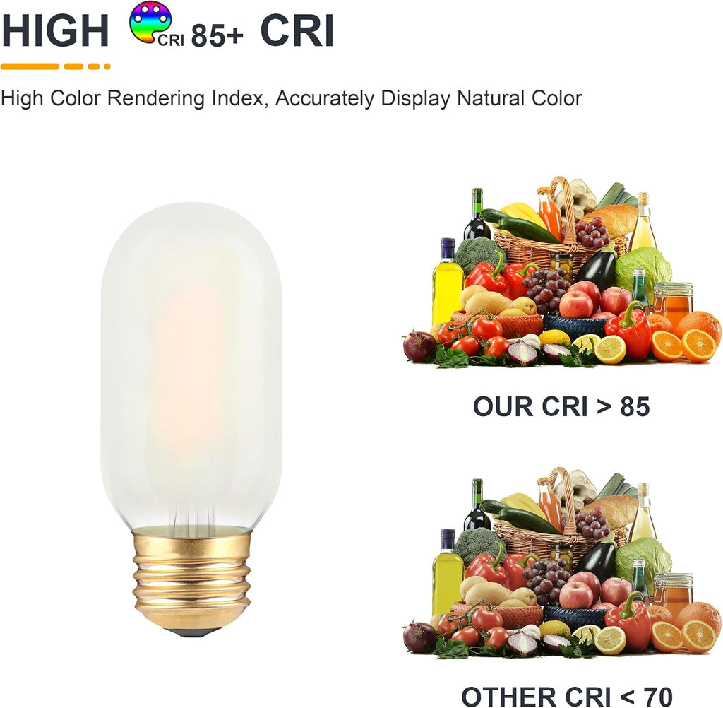 Frosted T45 LED Bulb- Vintage E26 Base Edison Light Bulbs 40 Watt Equivalent- Dimmable Decorative Antique T14