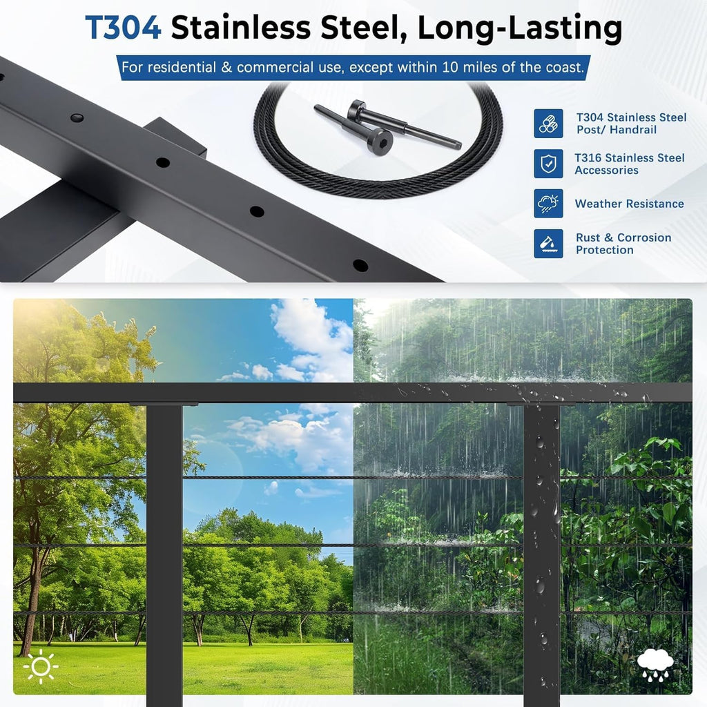 12ft-16ft Modular 42in Cable Railing System for Deck with Handrail