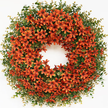 26" Large Artificial Eucalyptus Silk Flower Wreath(Fall Orange)