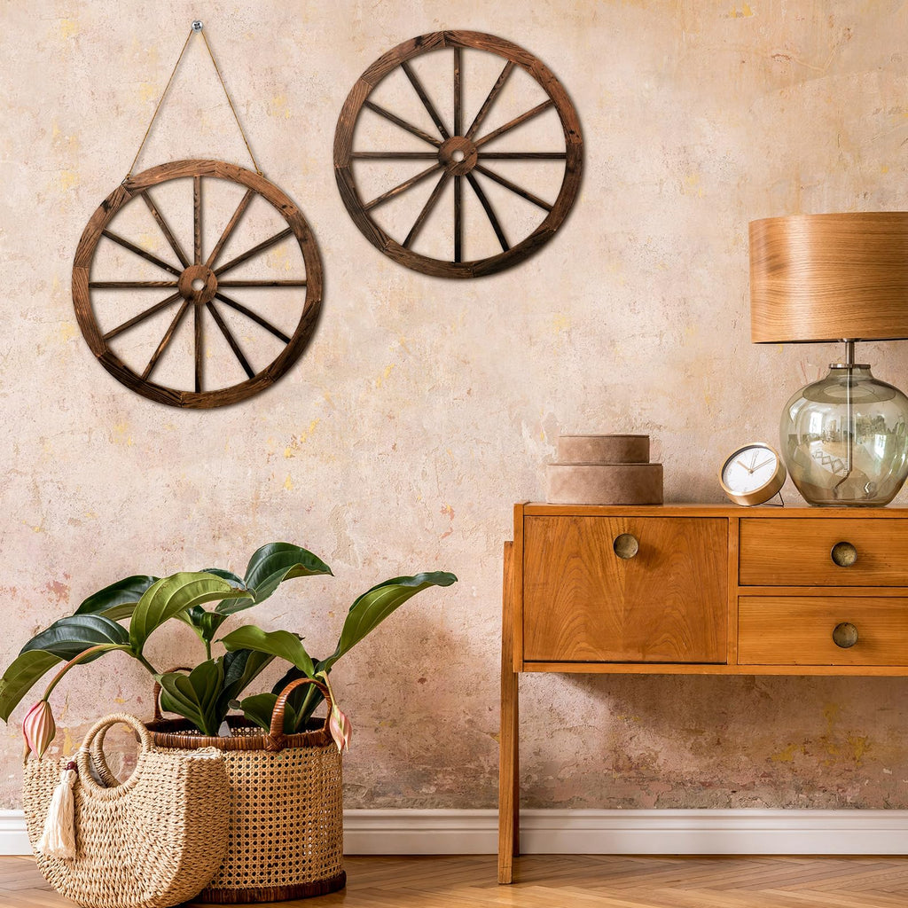 2 Pcs 18 Inch Wooden Wagon Wheel Decor, Western Rustic Decorations