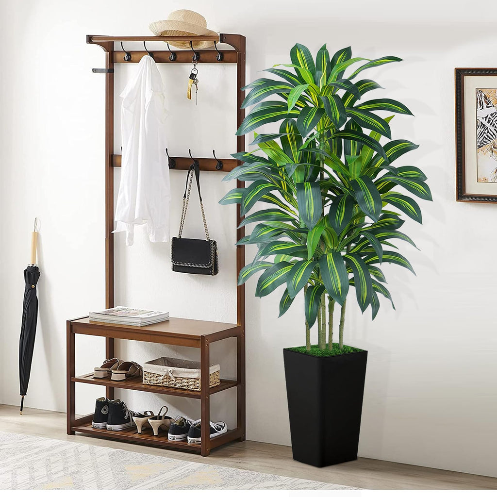 6FT Artificial Dracaena Tree - High-Density Foliage Fake Plant with Black Tall Planter - Faux Yucca Floor Plant Decor
