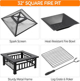 Multifunctional Fire Pit Table 32in Square Metal Firepit Stove Backyard Patio Garden Fireplace for Camping, Outdoor Heating, Bonfire and Picnic - Image 8