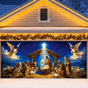 Christmas Garage Door Cover Decor, 7x16ft Outdoor Party Backdrop