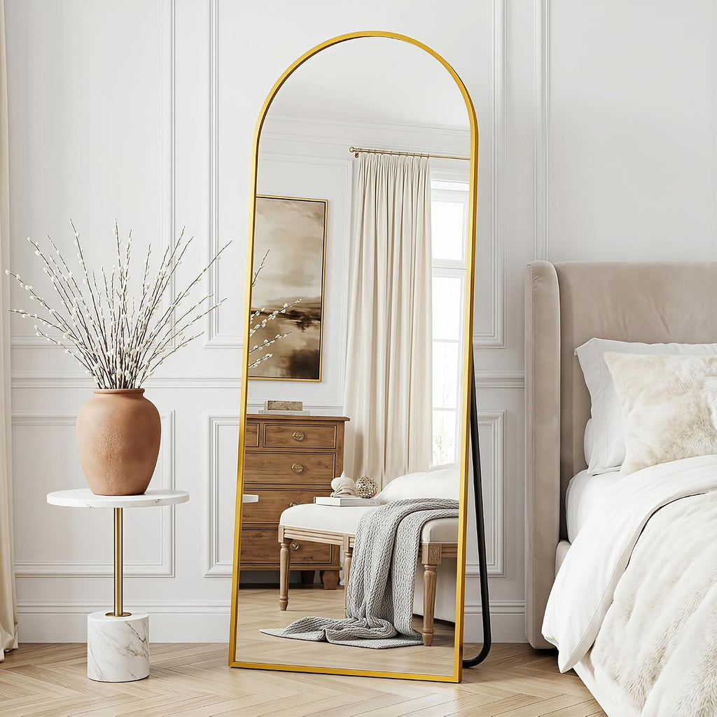 59"×19" Arched Full Length Floor Mirror, Standing Mirror with Aluminum Frame, Large Body Mirror of Free Standing/Wall