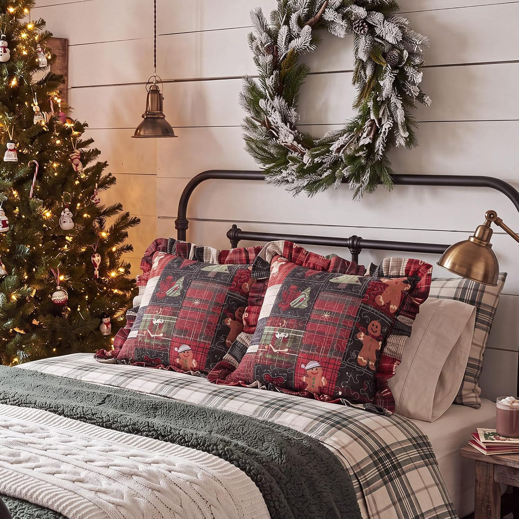 Christmas Gingerbread Man Quilted Pillow Covers 18 x 18 Inch - Set of 2