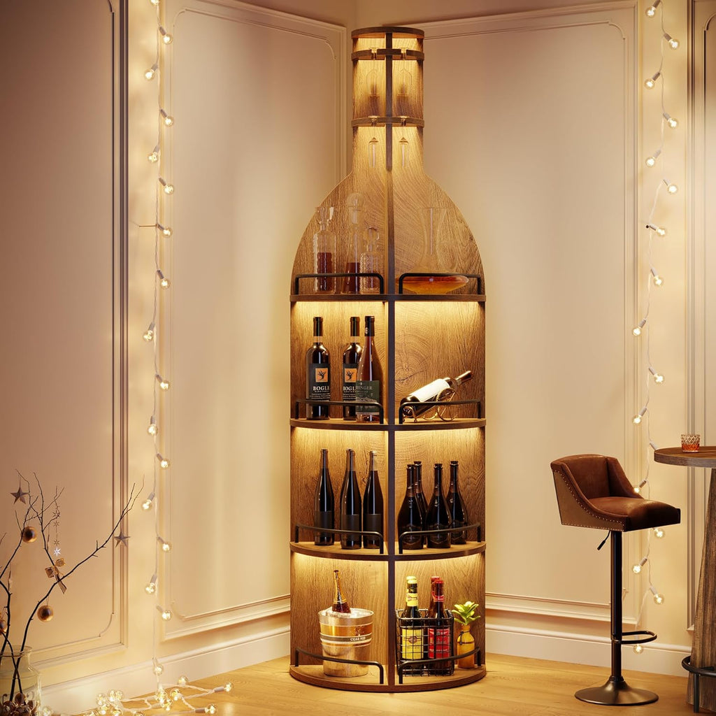 75" Tall Round Wine Rack, Freestanding Wine Bar Cabinet | Holds up to 60 Bottles, 4-Tier Storage Shelf with Glass