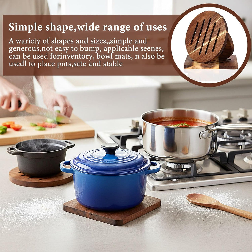Acacia Trivet Mat Set 5.8inch 7inch Thicken Acacia Wood Hot Pads Trivets Heat Resistant Pads for Hot Dishes Pot - Set of 4