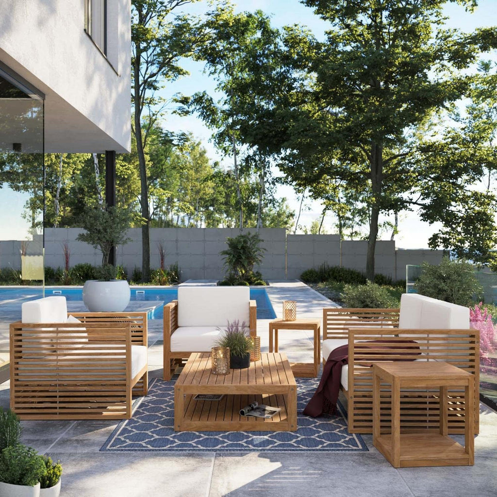 Carlsbad 6-Piece Teak Wood Outdoor Patio Set in Natural/White