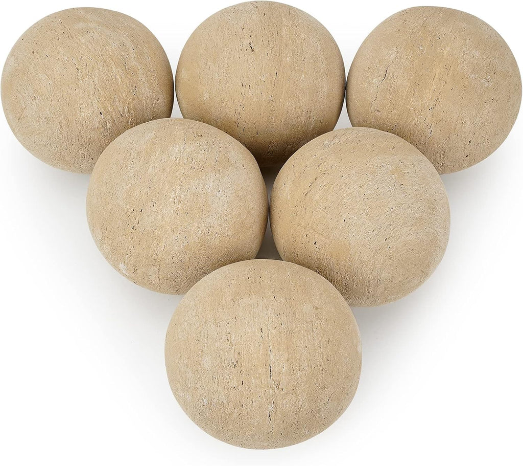 Ceramic Balls - 5” Round Fire Stones for Fire Pit Fire Bowl and Fireplace - Set of 6, Beige