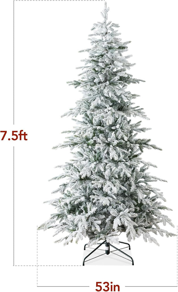 Lighted Aspen Christmas Tree, Flocked Artifical Noble Fir, Pre-Lit White & Multicolored LED Lights Premium