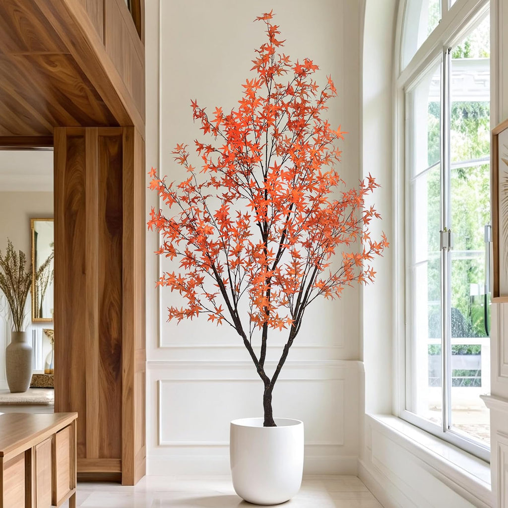 8.5ft Tall Artificial Maple Tree, Faux Maple Plant with Thick Trunk & Realistic Leaves, Potted Fake Tree for Indoor