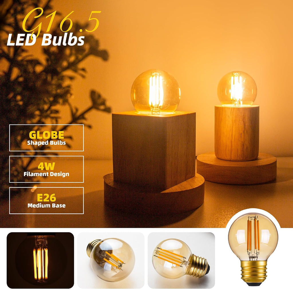 Dimmable G16.5 Amber LED light Bulb 40 Watt,E26 Vintage Edison Light Bulb