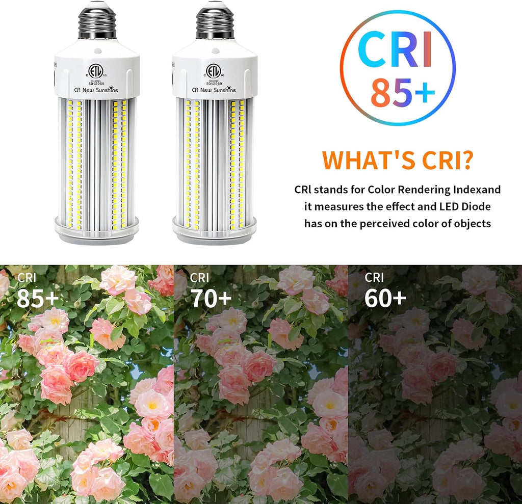 2 Pack 600W Equivalent LED Corn Light Bulb 9000 Lumen 5000K 60W Large Area Daylight White E26/E27 Medium Base