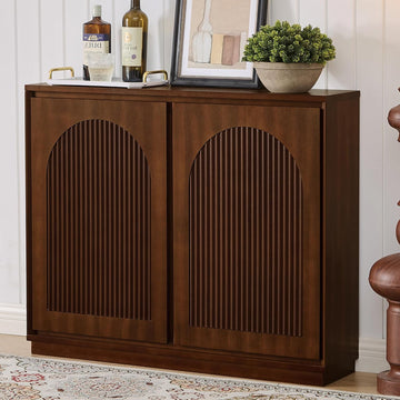 Real Walnut Veneer Sideboard Buffet,Narrow Entryway Storage Cabinet | Walnut Credenza Storage Cabinet,Thin Sideboard