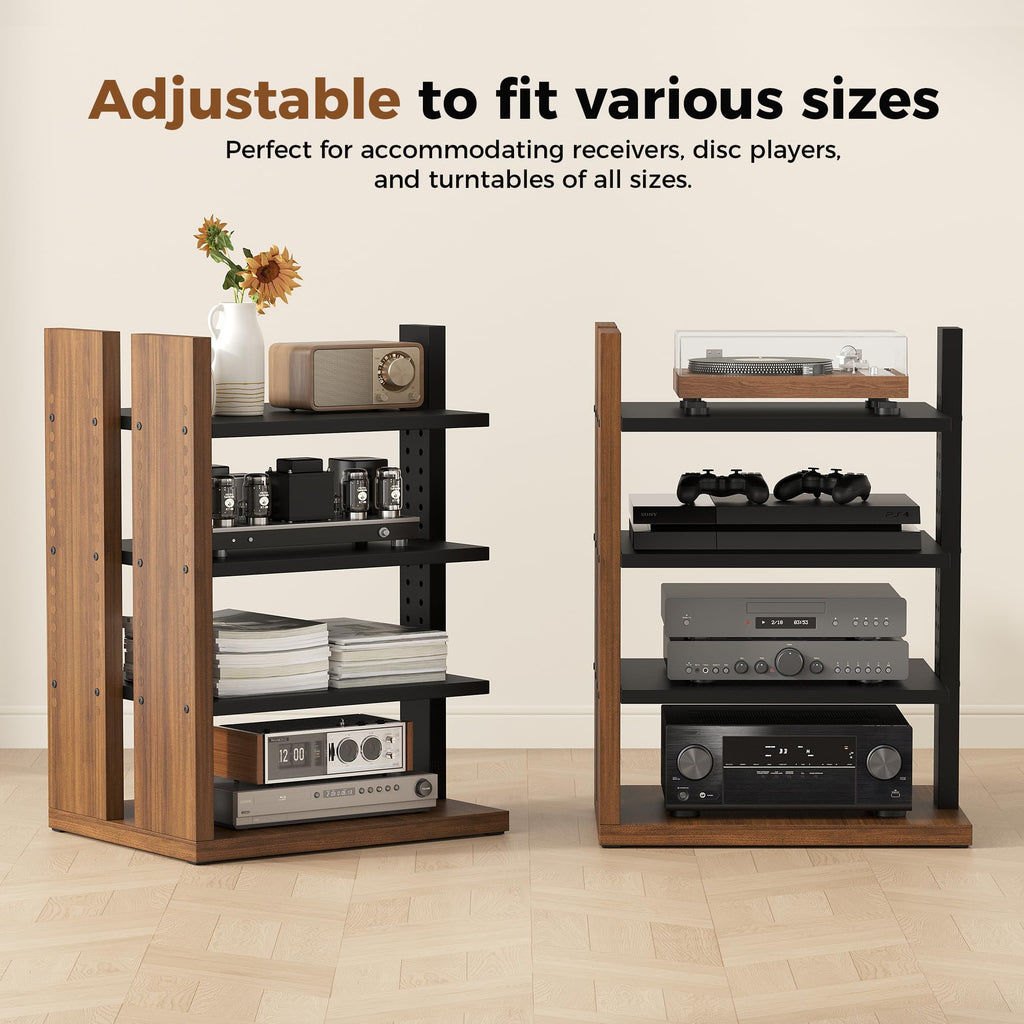 Space-Saving Corner Audio Rack, 4-Tier Stereo Cabinet Media Cabinet with 17-Position Adjustable Shelves, Durable 15mm