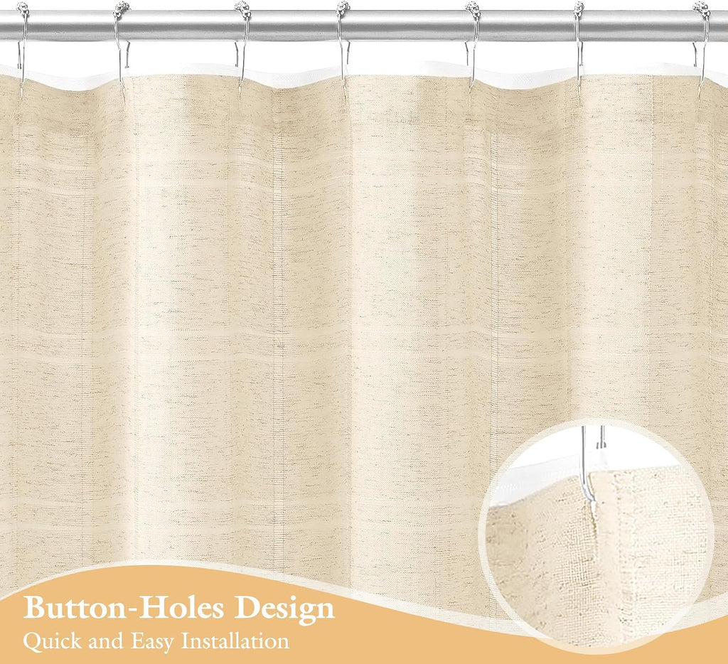 Linen Boho Farmhouse Shower Curtain Set with Tassel, Modern Bohemian French Country Chic Bathroom Shower Curtain Set