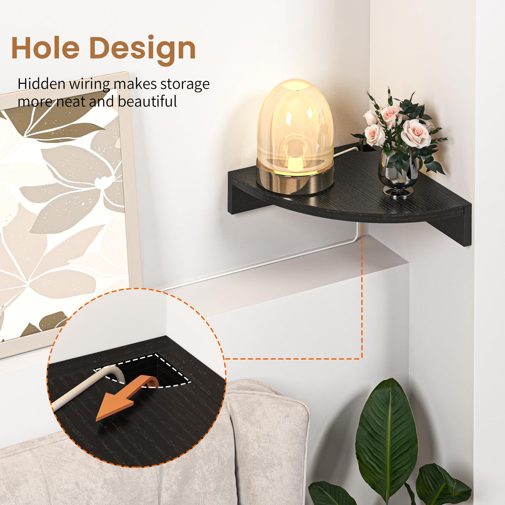 Corner Shelf Wall Mount, Wood Floating Corner Shelves, Corner Wall Shelf (Black, 3 Pack)