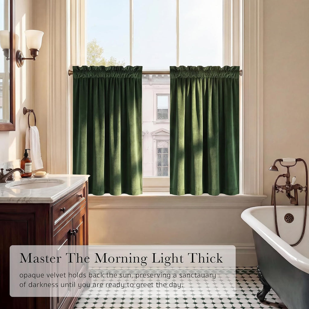 Olive Green Velvet Curtains 2 Panels