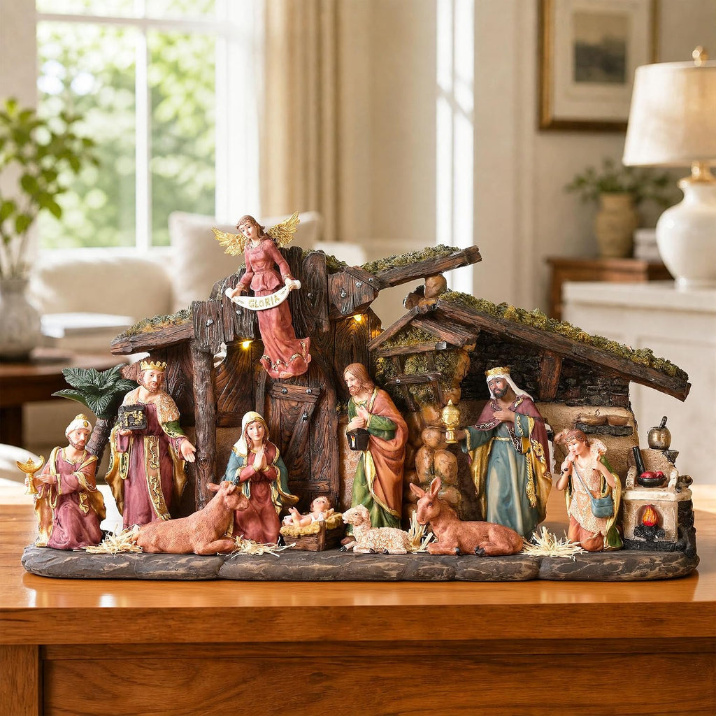 20" Lighted Nativity Sets & Figures, 12pcs Large Nativity Set