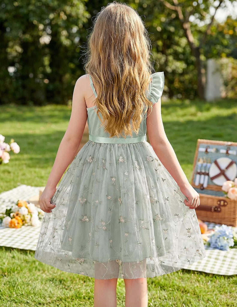 Girls Dresses Summer One Shoulder Sleeveless Dress with Belted