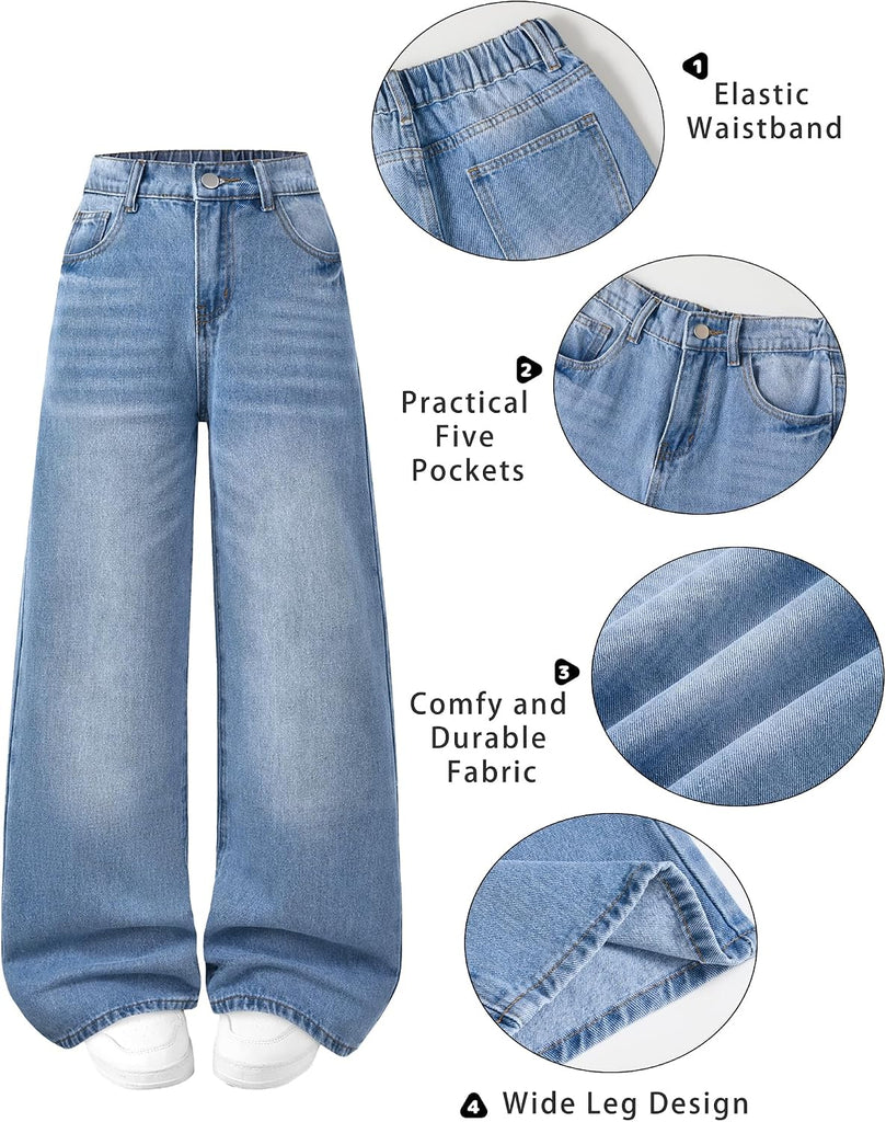 Jeans for Girls Baggy Wide Leg High Waisted Y2K Denim Pants