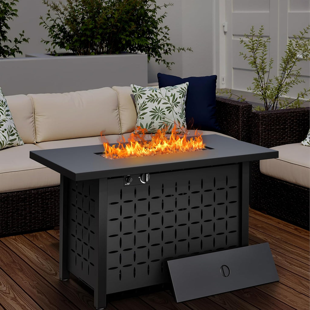 43 Inch Propane Fire Pit Table, Outdoor Fire Pit 50,000 BTU Gas Fire Pit Table