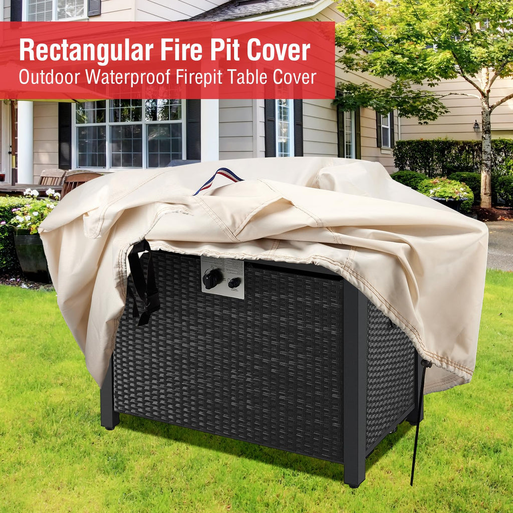 Fire Pit Cover Rectangular Waterproof 600D, 60 x 24 x 26 Inch Beige