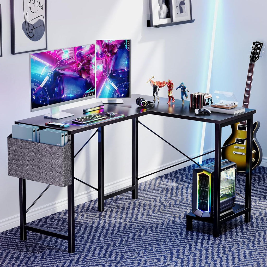 L Shaped Desk Computer Gaming Corner Table 51 Inch Home Office Writing Student Work PC Workstation with Side Storage