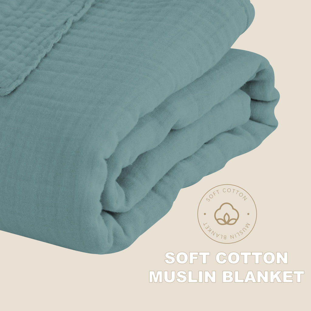 6 Layer Muslin Bed Blanket - Breathable and Lightweight Gauze Boho Blanket for Spring, Soft 100% Cotton Muslin