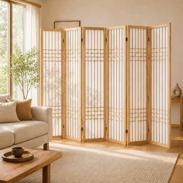 6 Panel Room Divider Folding Privacy Screen Light Brown