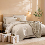 Monbix Queen Comforter Set - 7 Pieces Beige Bed in a Bag Queen Bedding Sets with Comforters
