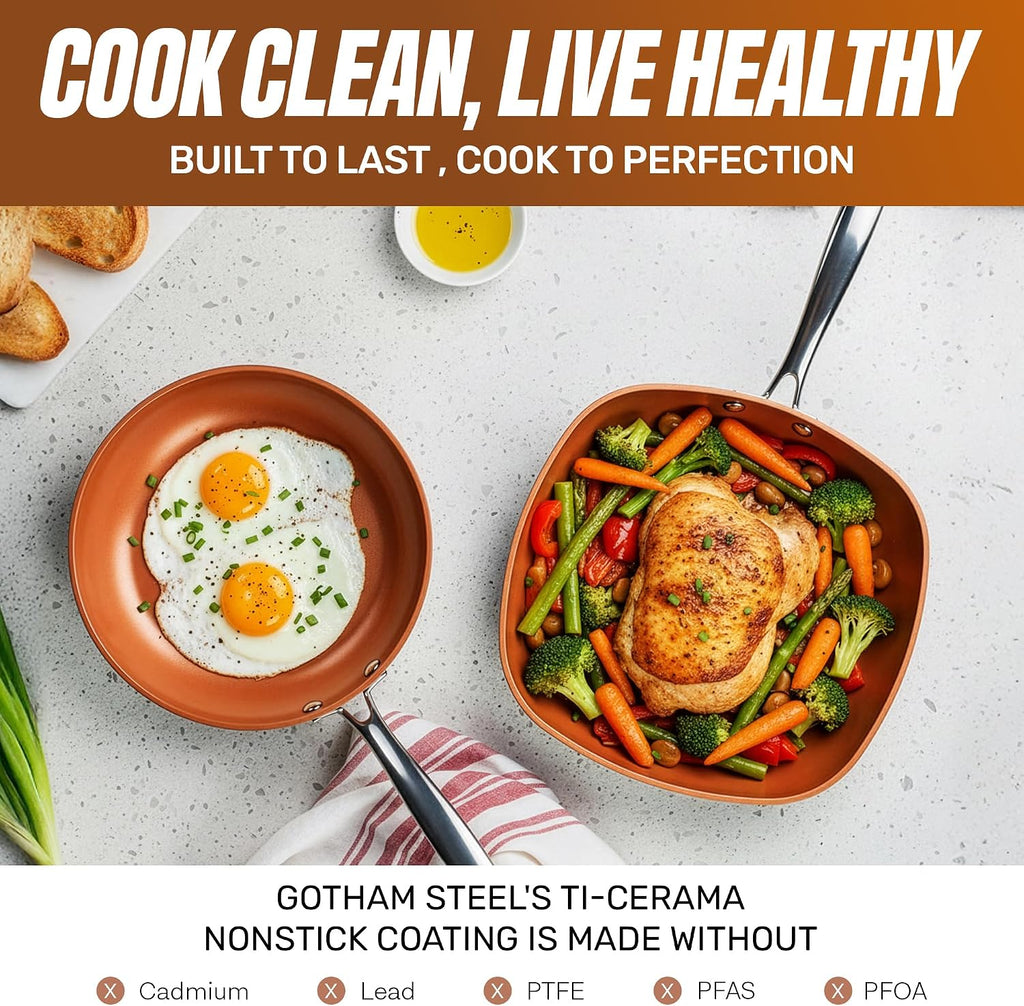 12 Pc Pots and Pans Set Non Stick Ceramic Cookware Set | Non Toxic PFOA/PFOS/PTFE Free, Stay Cool Stainless Steel