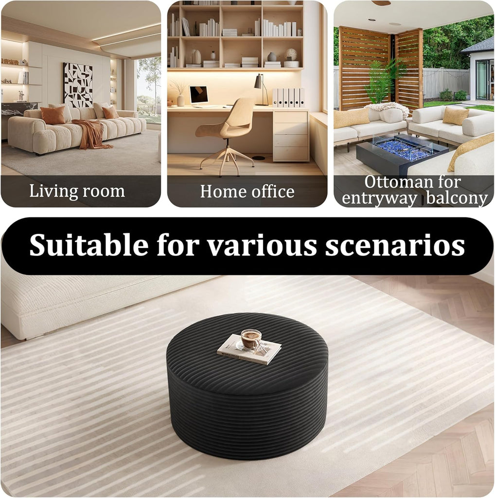 Round Coffee Table Ottoman for Corduroy Cloud Sectional Couches in a Box Memory Foam Compressed Pouf Footstool Rest