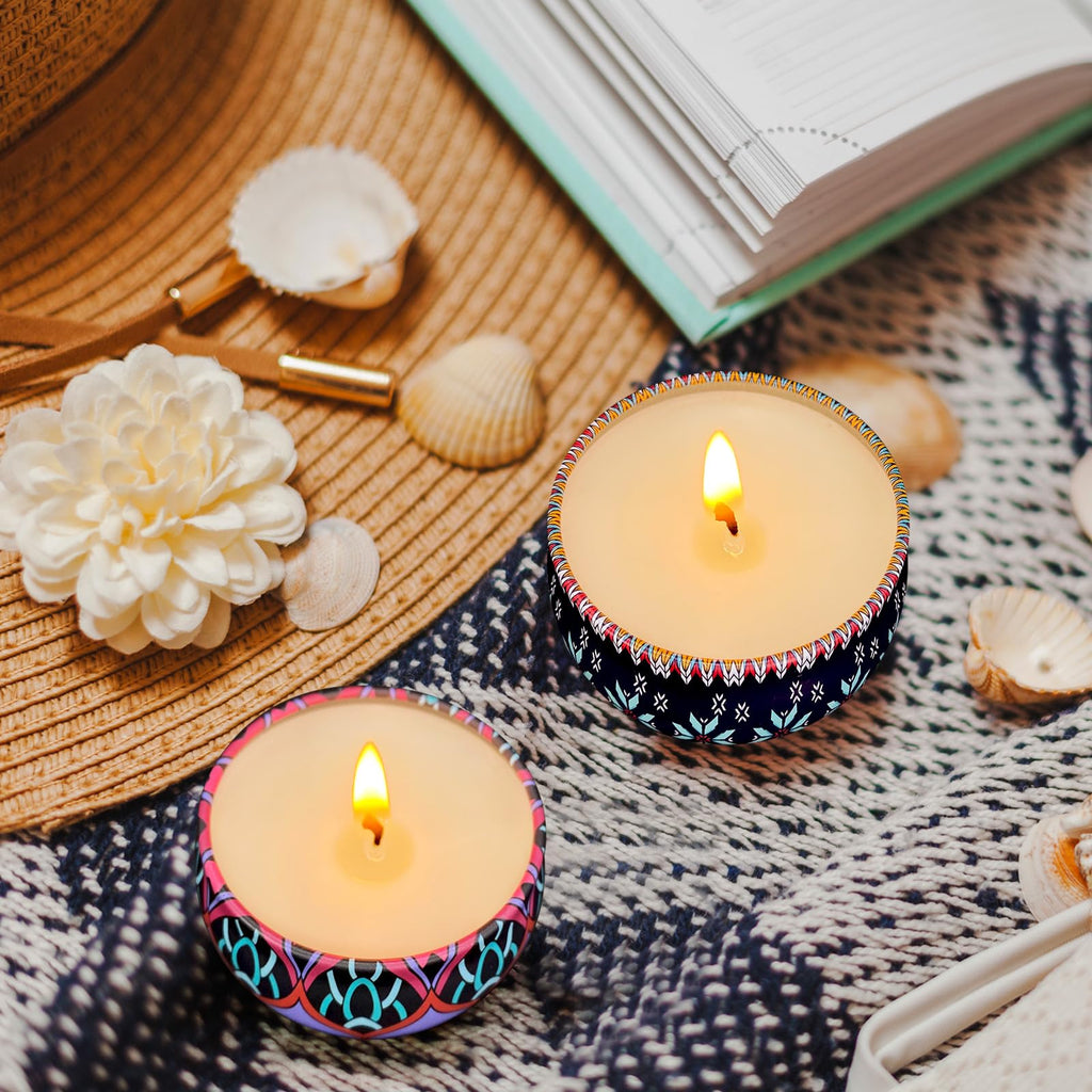 24 Pk 2.5oz Soy Wax Aromatherapy Tin Candles Boho Relaxation Gifts