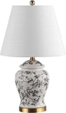 22" Gray/White Ceramic Table Lamp, French Country Chinoiserie Ginger Jar LED Bedside Lamp Bedroom