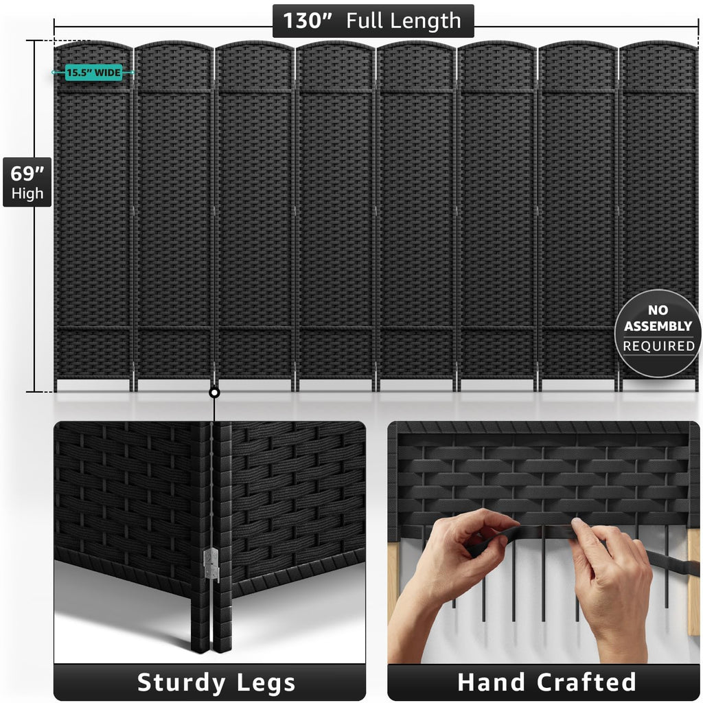 Foldable Room Divider, Mesh Privacy Screen (8 Panel, Black)