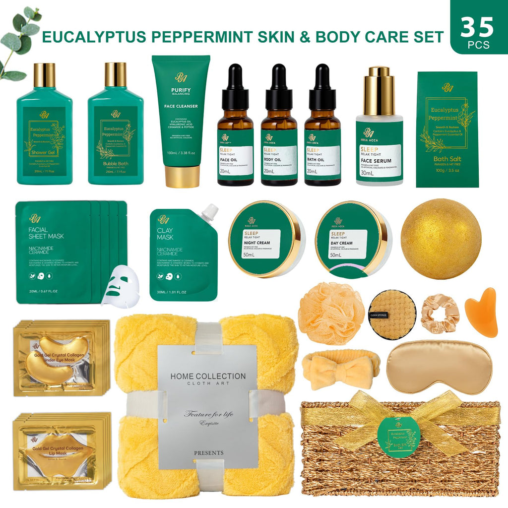 Gifts for Women & Men, 35Pcs Eucalyptus Home Spa Gift Basket, Get Well Soon