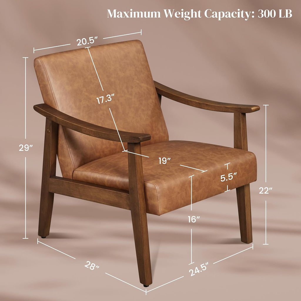 Accent Chairs, Mid-Century Faux Leather Armchairs Brown - Set of 2