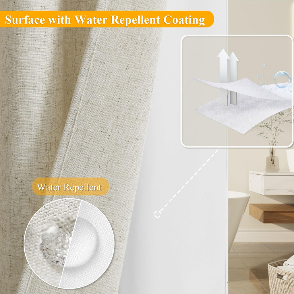 No Hooks Ivory Linen Fabric Shower Curtains 84 Inches