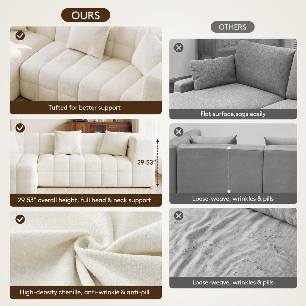 107" Cloud Sectional Couch with Chaise, Boneless Modular Sofa, Beige